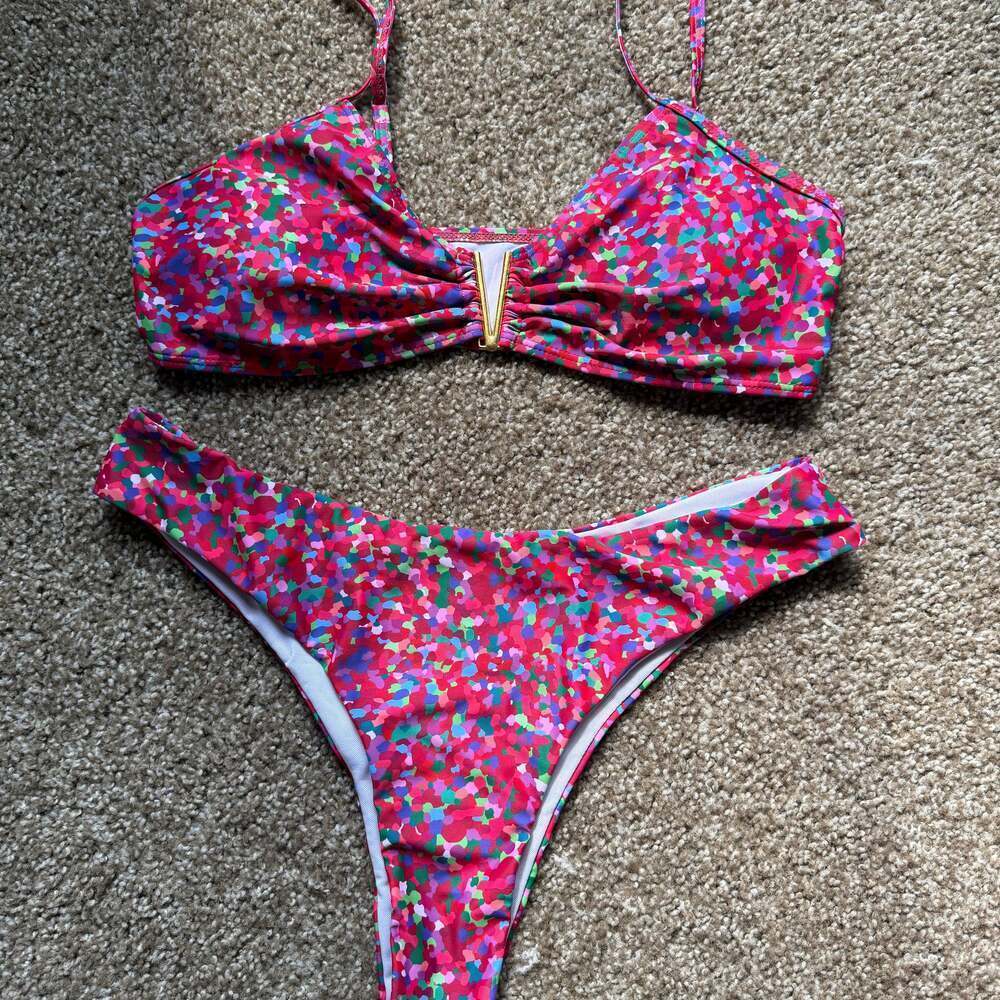 SHEIN Bright Swimwear Night Floral Bikini Set